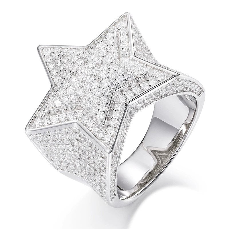 Bague étoile en argent véritable et moissanite