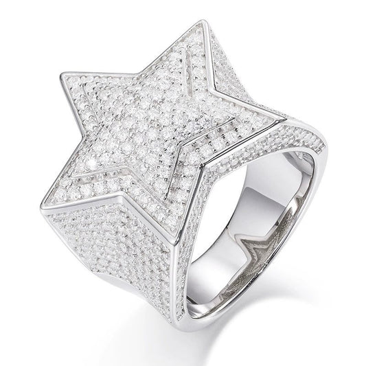 Bague étoile en argent véritable et moissanite