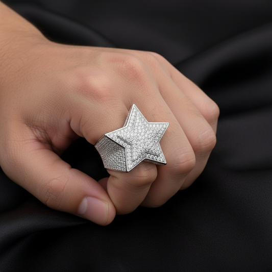 Real Silver Moissanite Star Ring