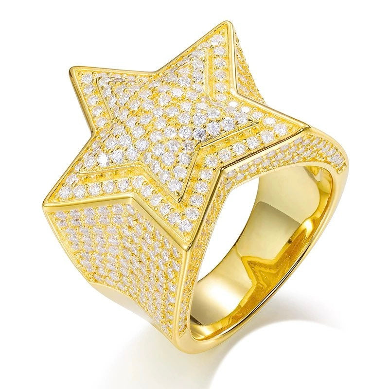 Bague étoile en argent véritable et moissanite