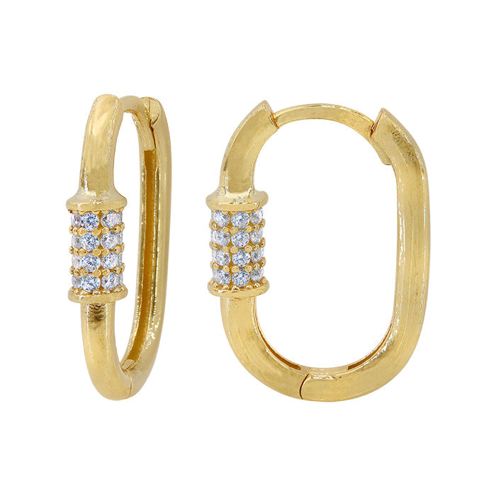 Real gold cubic zirconia oval hoop