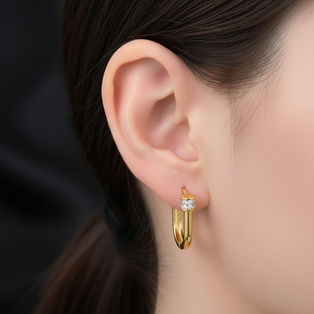 Real gold cubic zirconia U link hoop