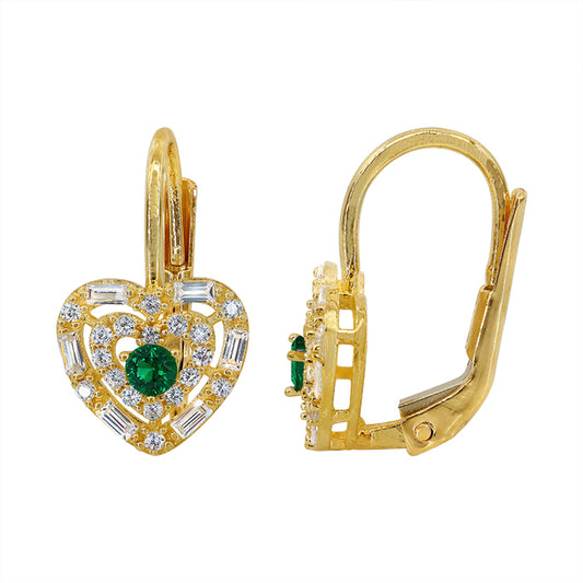 Boucles d'oreilles coeur vert en or véritable