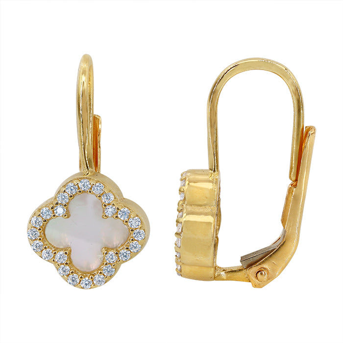 Boucles d'oreilles trèfle en feuille d'or véritable