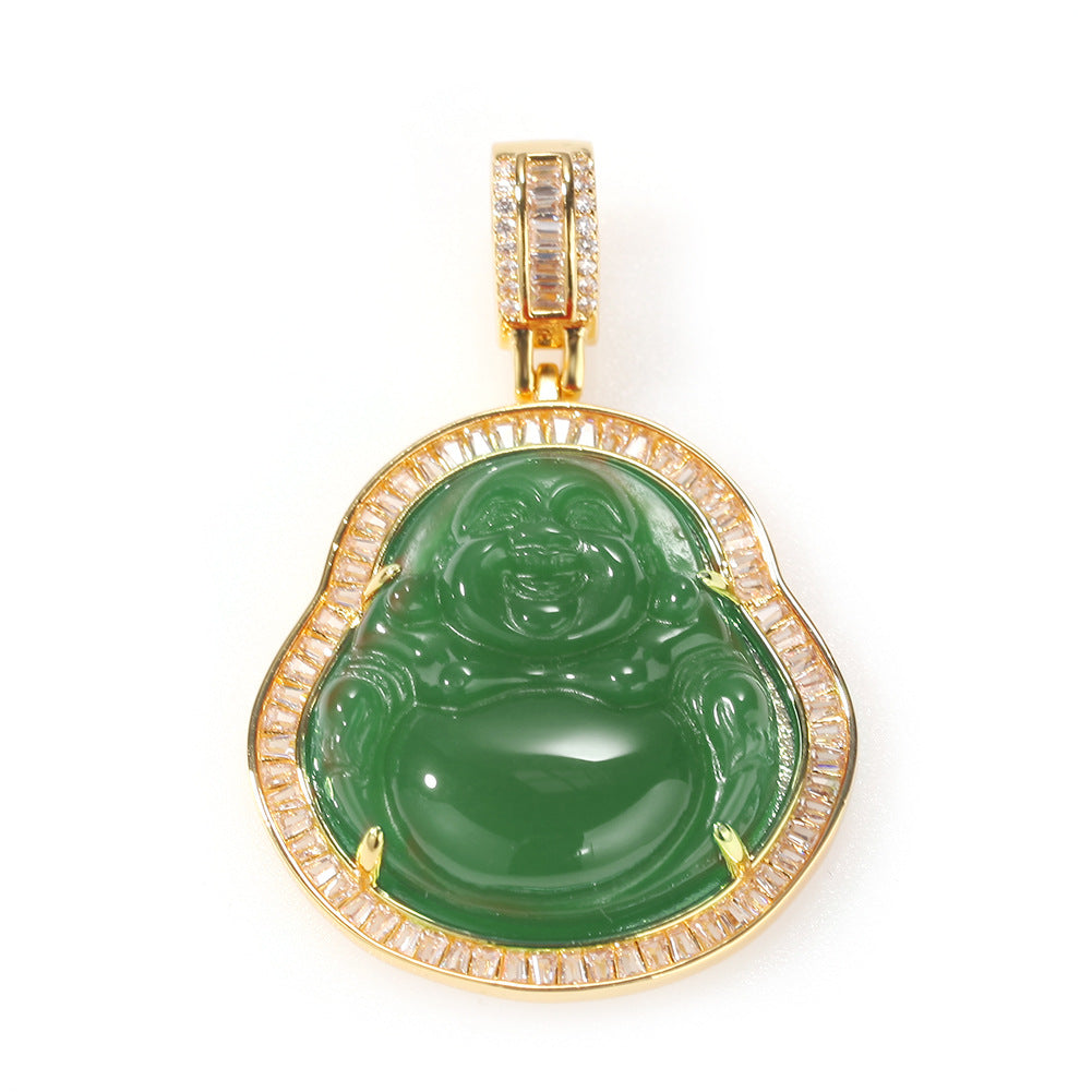 collier pendentif bouddha en jade vert diamant baguette en laiton