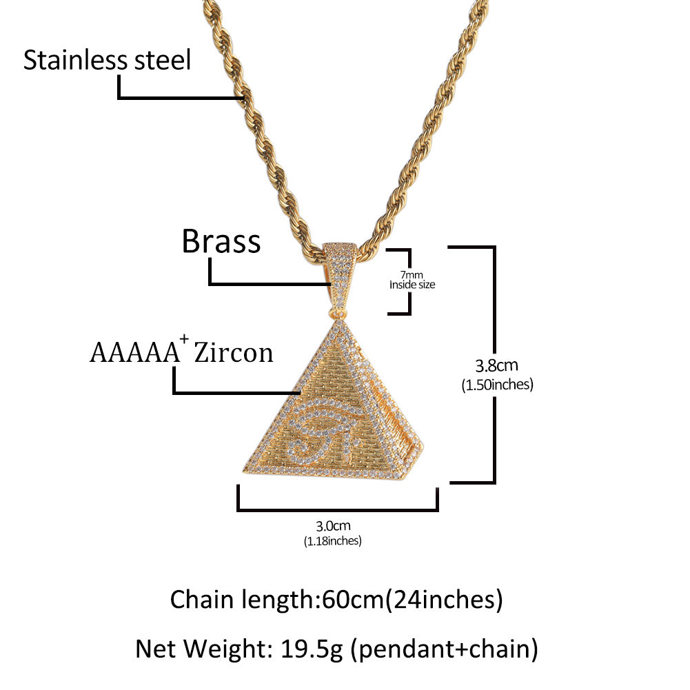 Pendentif pyramide œil d'Horus en diamants cz glacés