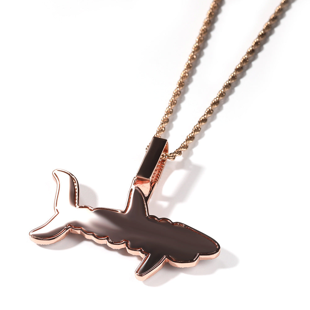 Breloques pendentifs en forme de lettre requin en zircone cubique 3D glacées