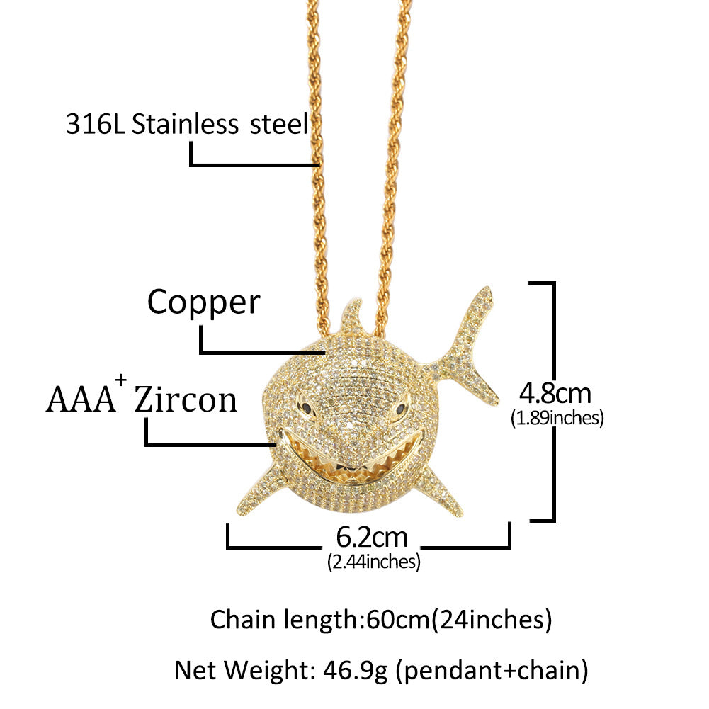 Pendentif requin 6IX9INE Iced Out Bling CZ