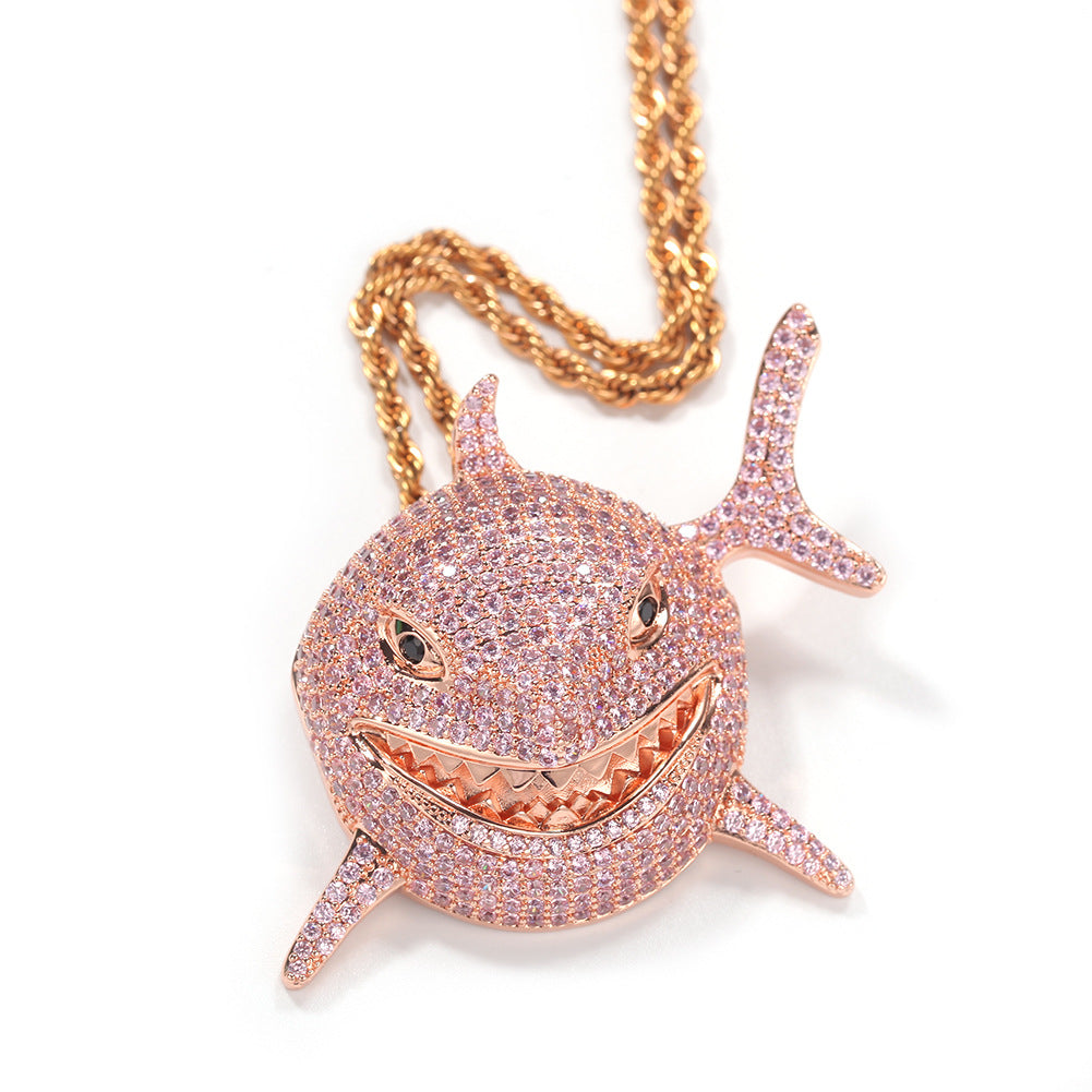 Pendentif requin 6IX9INE Iced Out Bling CZ