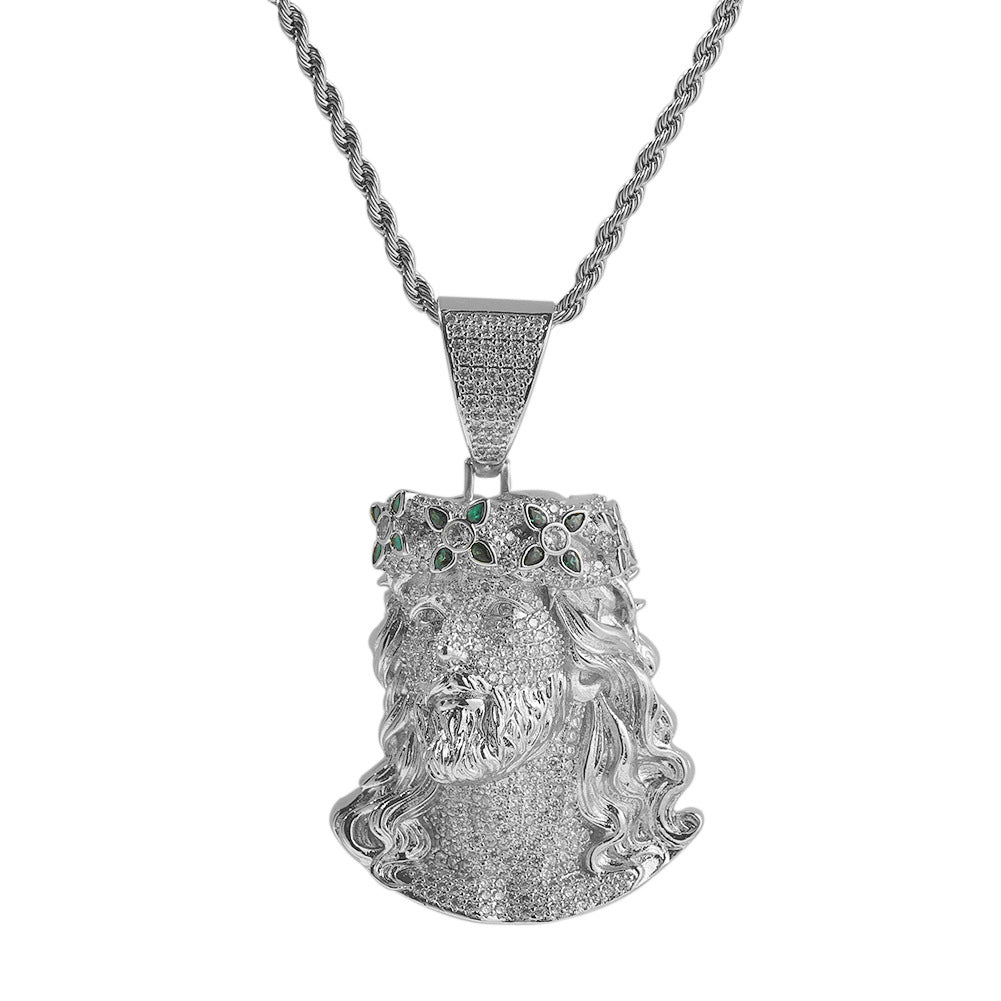 Couronne à quatre feuilles en zircone cubique glacée Portrait de Jésus