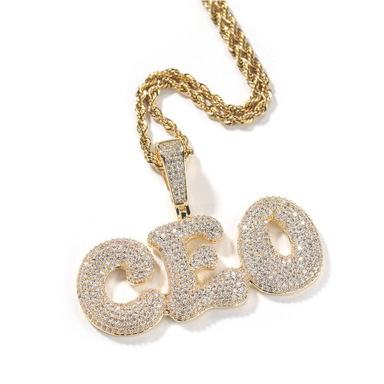 Pendentif avec lettre et nom en forme de bulle de diamant