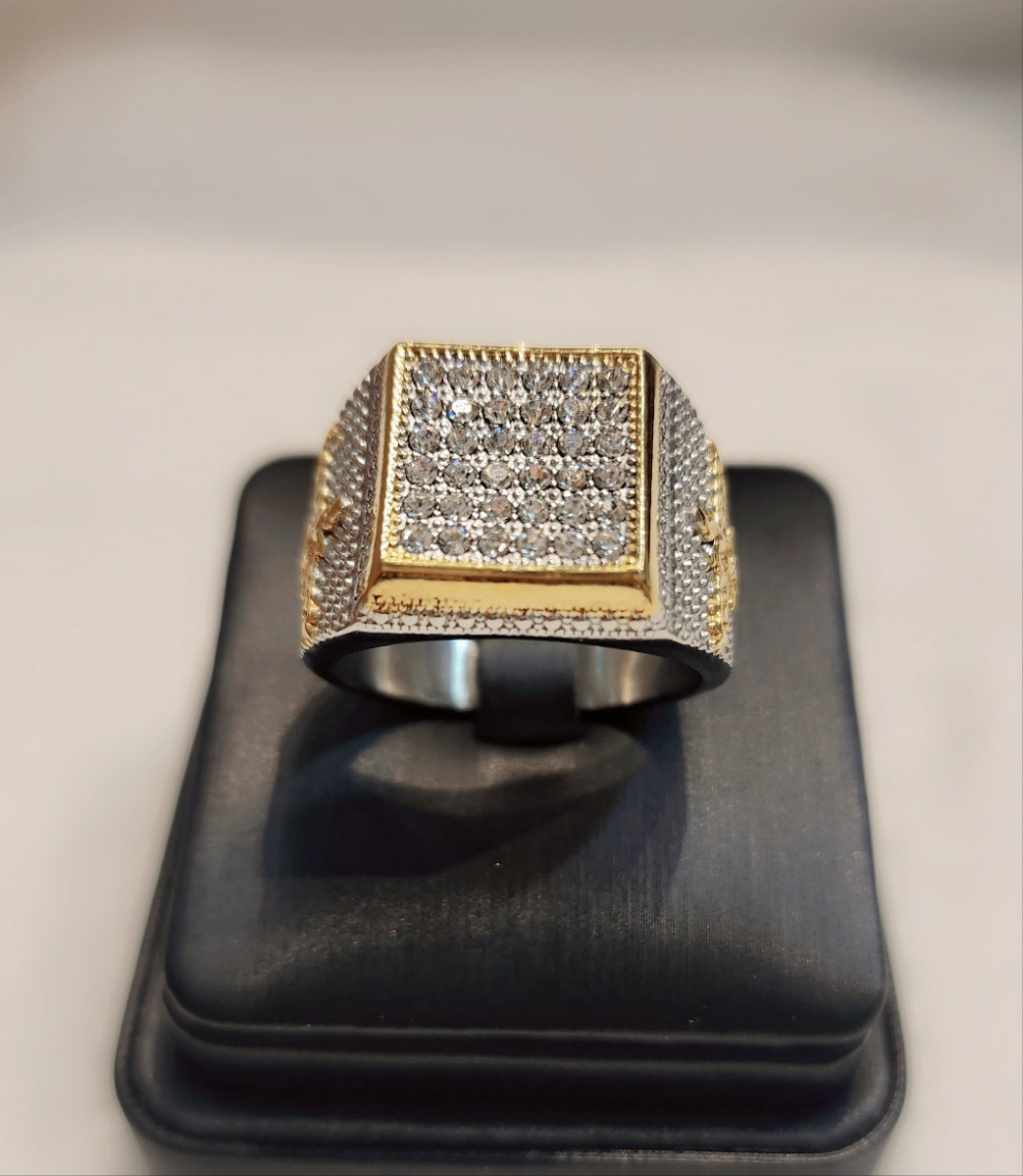 Bague carrée bicolore plaquée or
