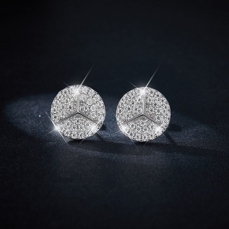 Clous d'oreilles Mercedes Benz en argent véritable et moissanite