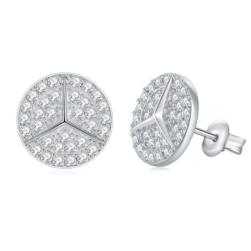 Clous d'oreilles Mercedes Benz en argent véritable et moissanite