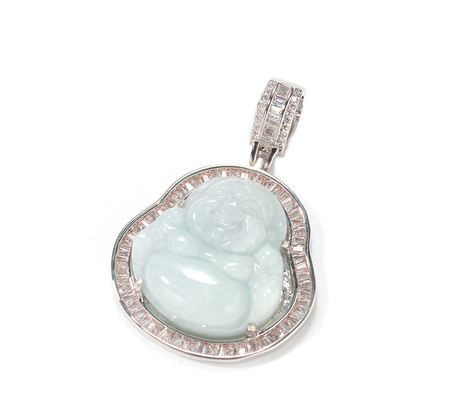 collier pendentif bouddha en jade vert diamant baguette en laiton