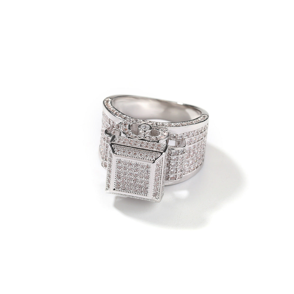 Bague de fiançailles chevalière en laiton plaqué or 18 carats avec zircons cubiques carrés et diamants