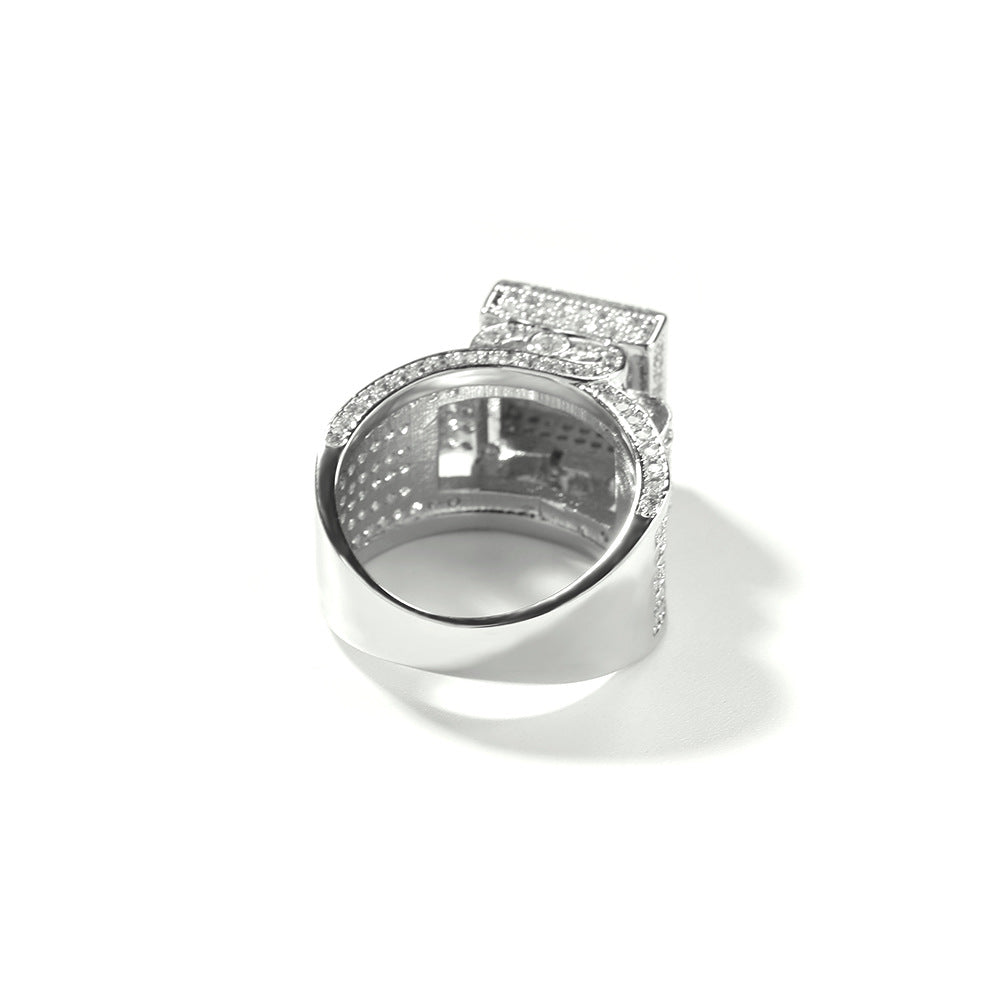 Bague de fiançailles chevalière en laiton plaqué or 18 carats avec zircons cubiques carrés et diamants