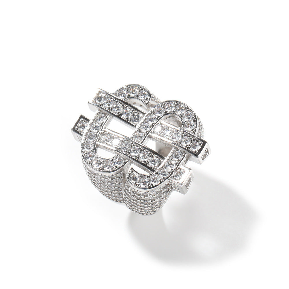 Bague dollar en zircone cubique glacée