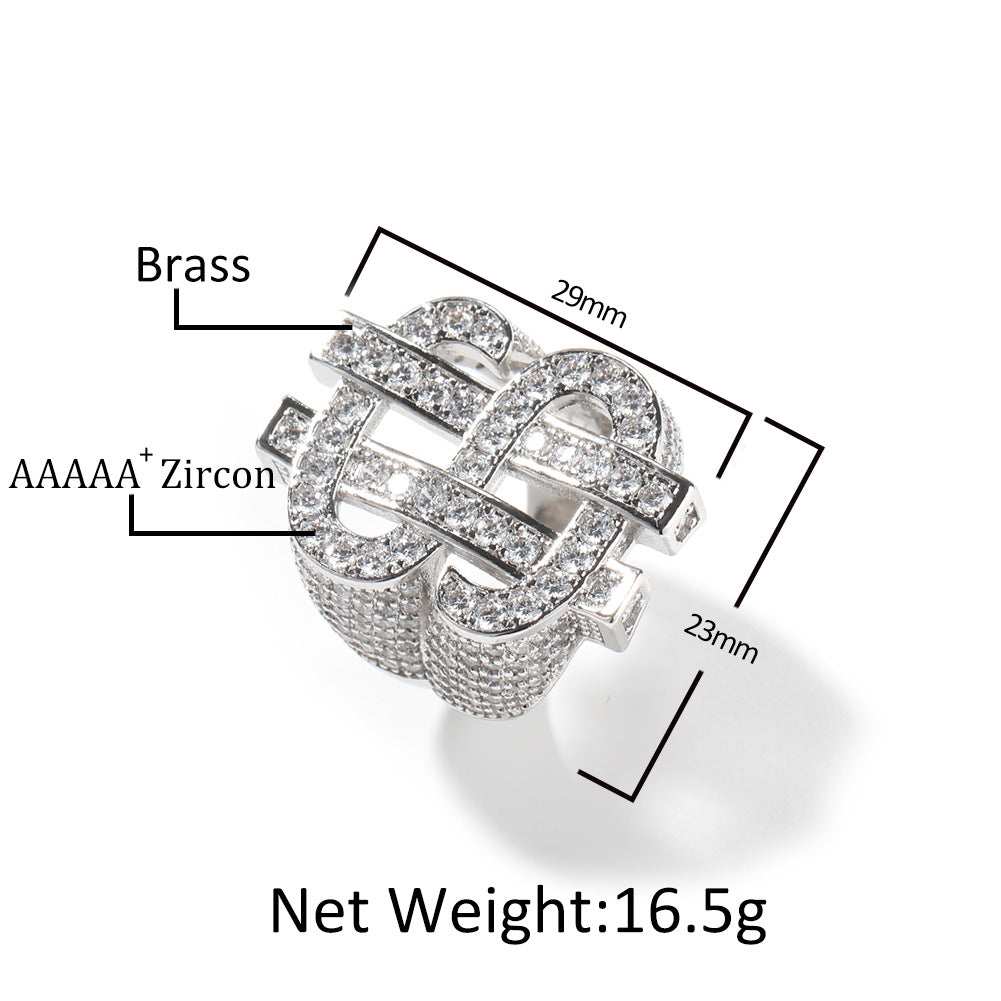 Bague dollar en zircone cubique glacée
