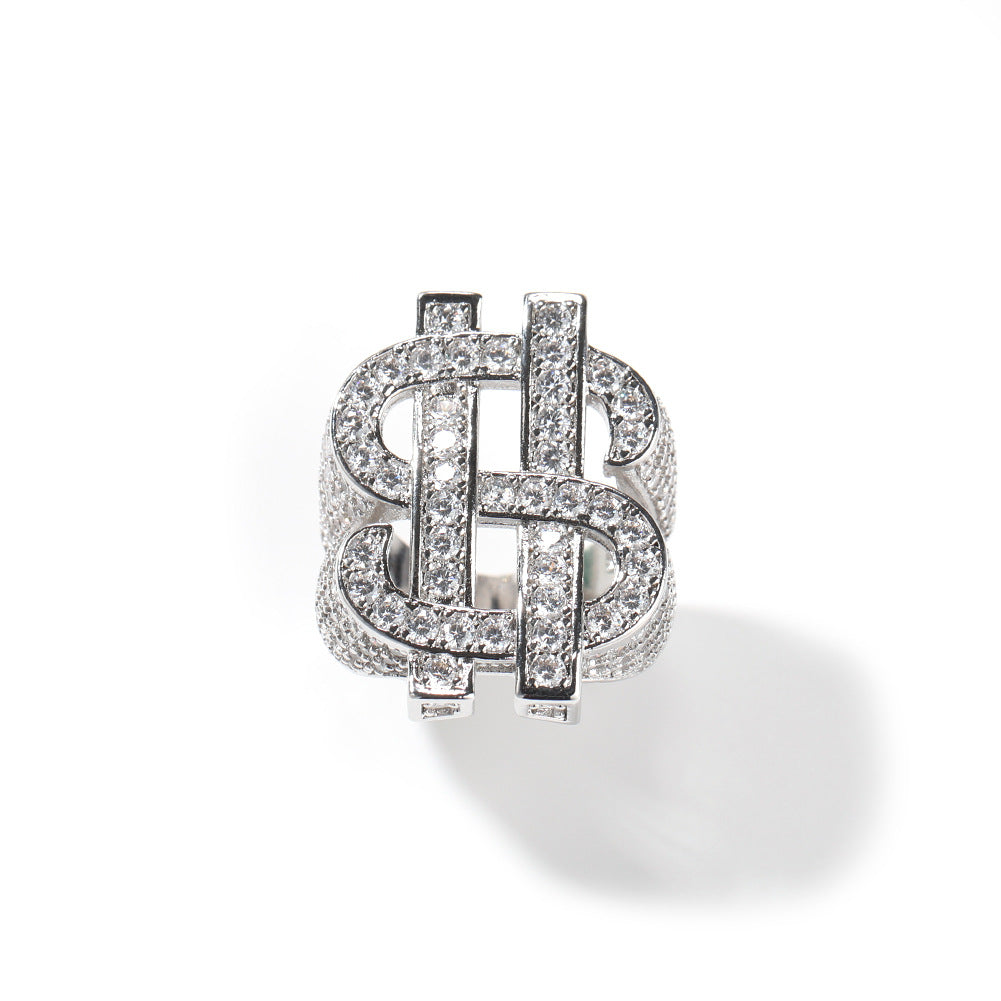 Bague dollar en zircone cubique glacée