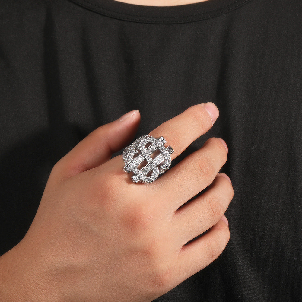 Bague dollar en zircone cubique glacée