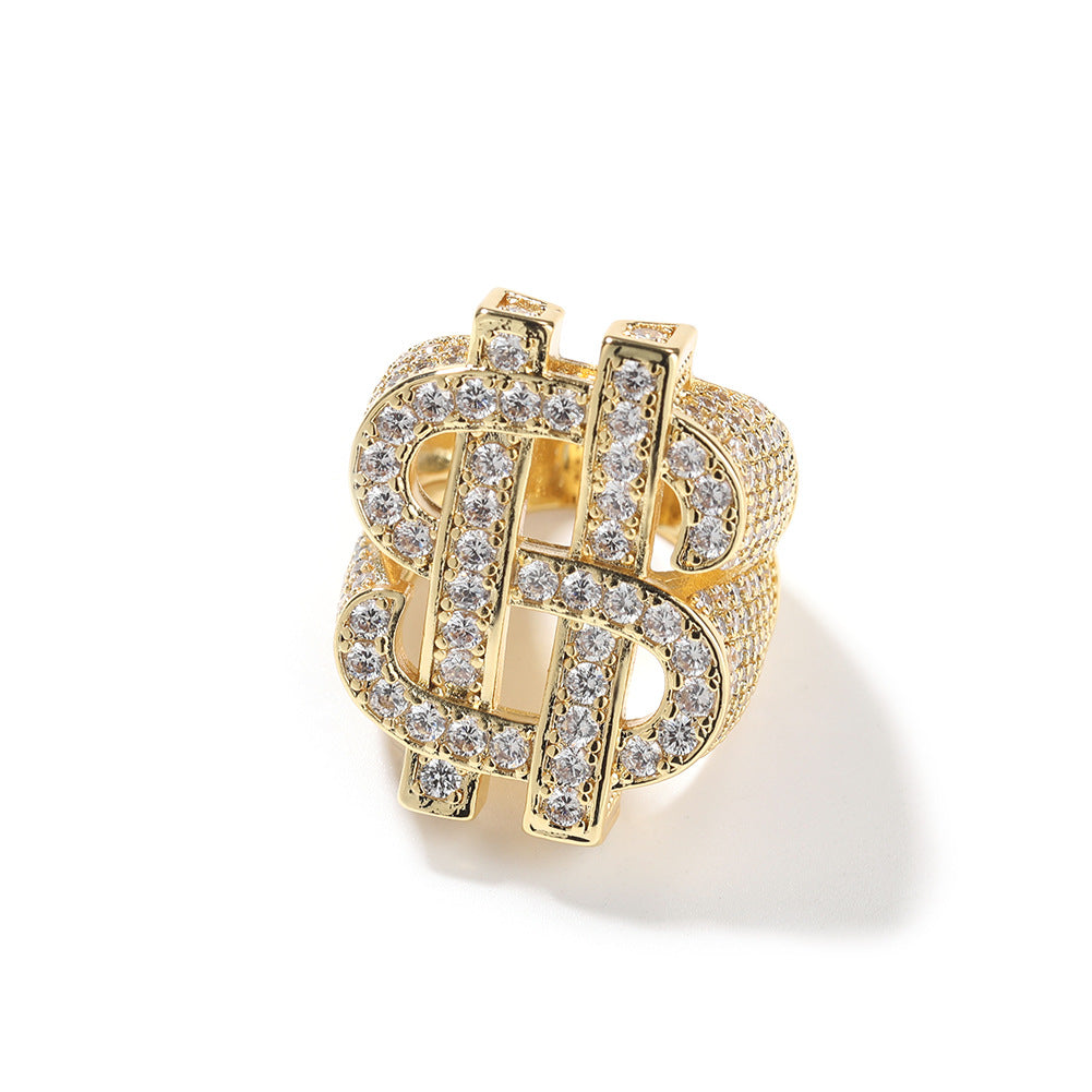 Bague dollar en zircone cubique glacée