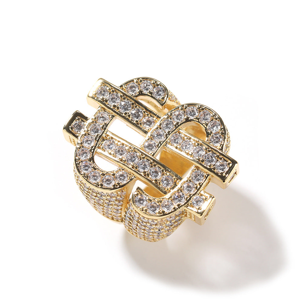 Bague dollar en zircone cubique glacée