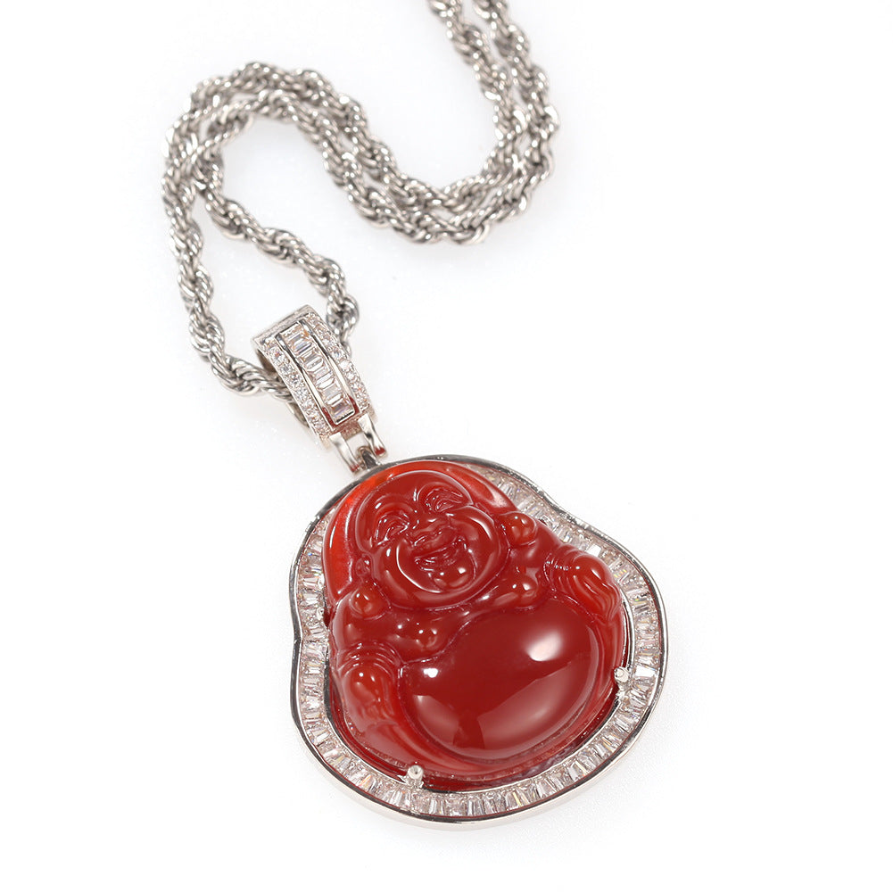 collier pendentif bouddha en jade vert diamant baguette en laiton