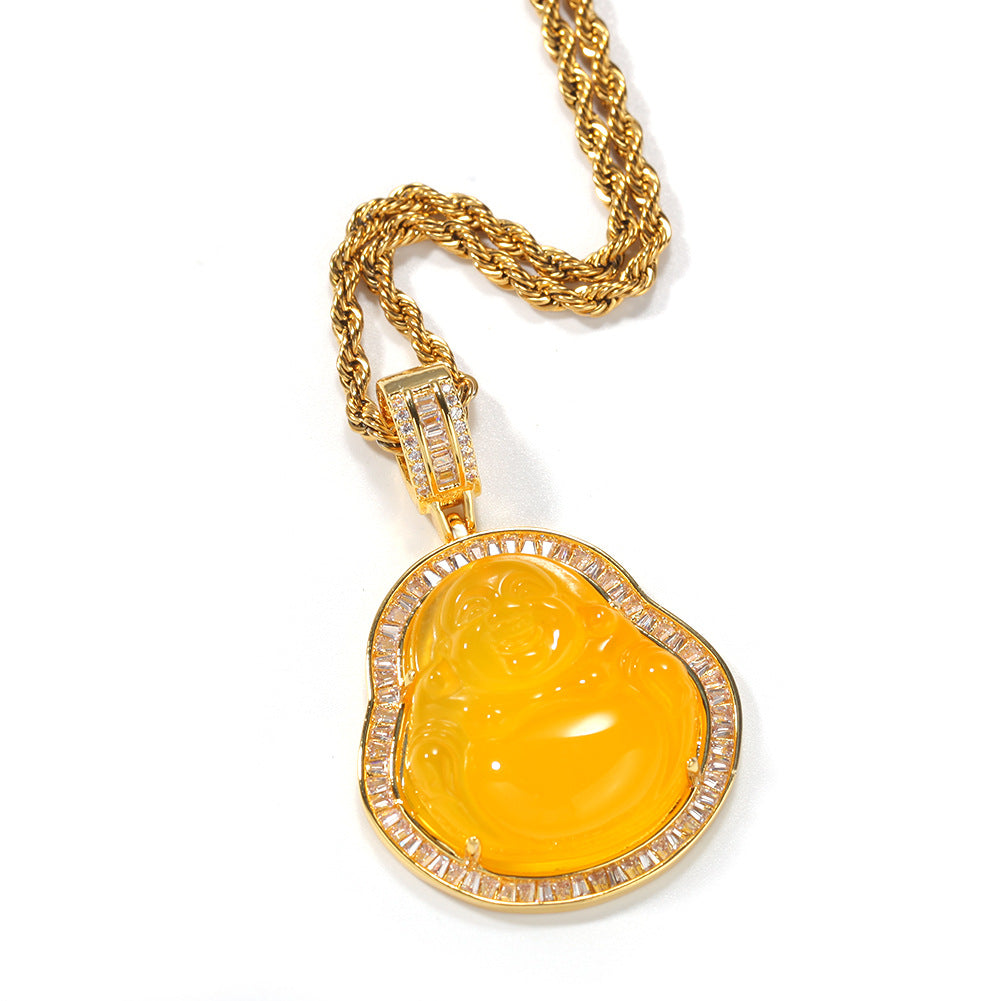 collier pendentif bouddha en jade vert diamant baguette en laiton