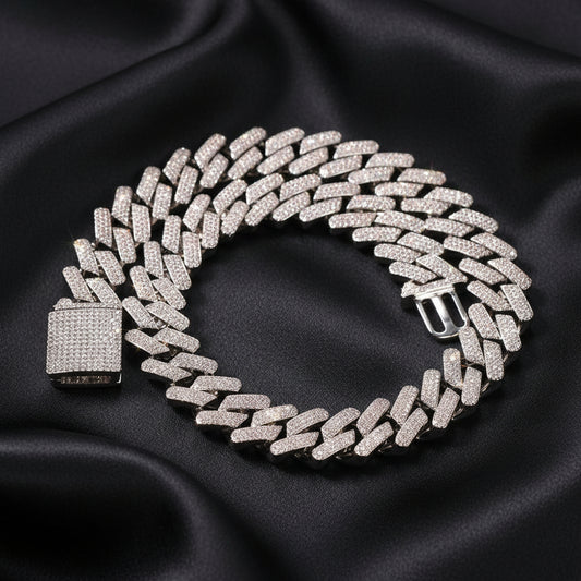 18K gold plated cubic zirconia stone Miami Cuban link chain