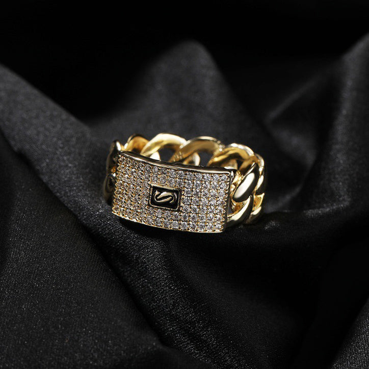 Bague cubaine en cuivre plaquée or 14 carats avec zircone cubique Monaco S