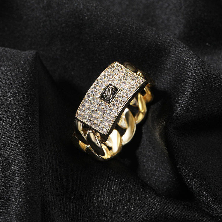 Bague cubaine en cuivre plaquée or 14 carats avec zircone cubique Monaco S