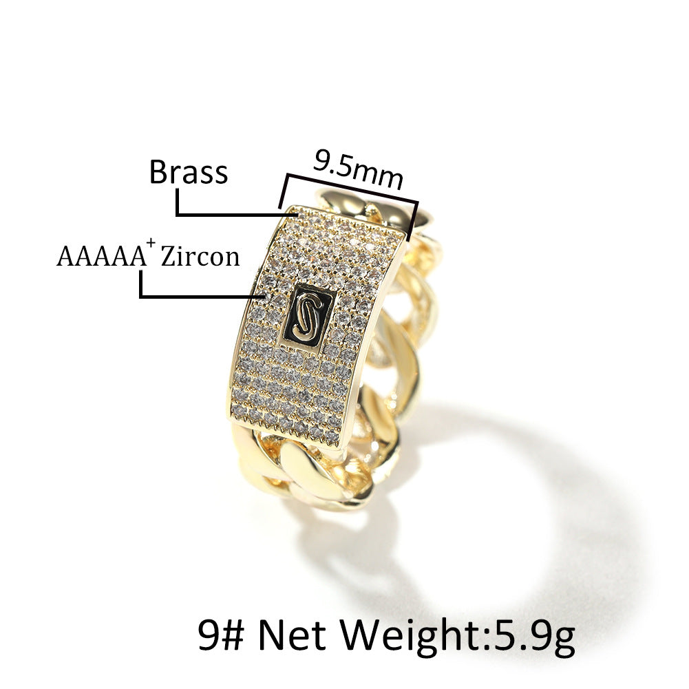 Bague cubaine en cuivre plaquée or 14 carats avec zircone cubique Monaco S