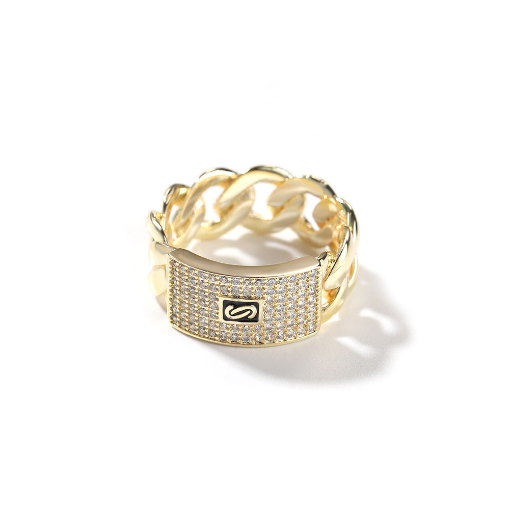Bague cubaine en cuivre plaquée or 14 carats avec zircone cubique Monaco S