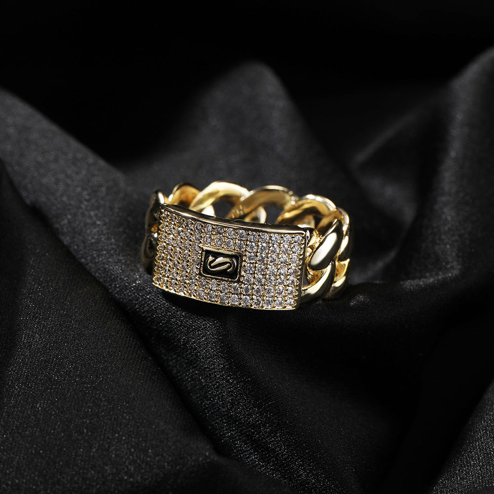 Bague cubaine en cuivre plaquée or 14 carats avec zircone cubique Monaco S