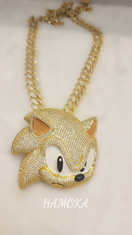 Iced out gold plated sonic pendant