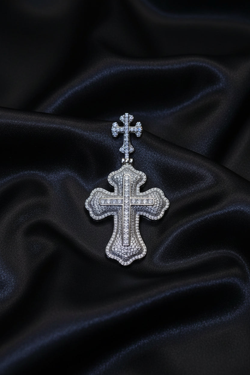 Iced out white gold plated Cross pendant