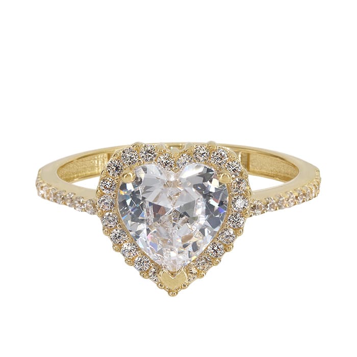 Bague en or véritable 10 carats en forme de cœur avec zircone cubique