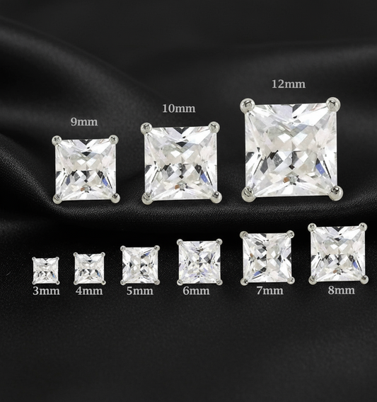 Real Silver Studs (Square Stone)