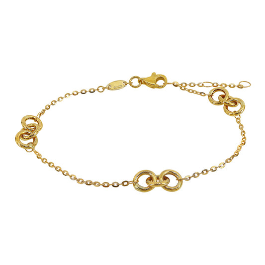 10KT Gold triple round loops bracelet,  6.5″ + 0.5″ + 0.5″ extension(6x12mm)