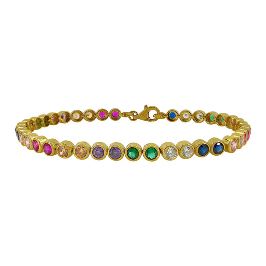 10KT Gold, multi  round cubic zirconia bracelet 7″(4mm)