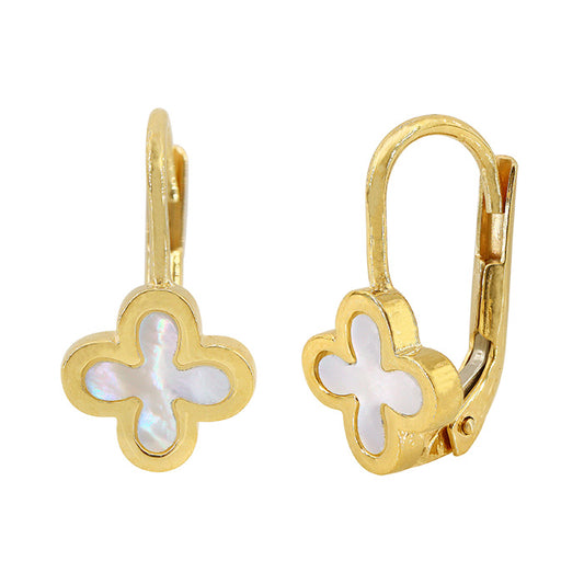 Boucles d'oreilles trèfle en feuille d'or véritable