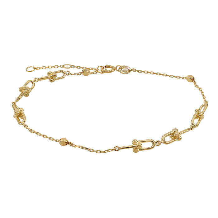 Bracelet en or 10 carats, maillons en U et perles cubiques, largeur : 6,5 po + 0,5 po + 0,5 po d’extension (3,5 mm)