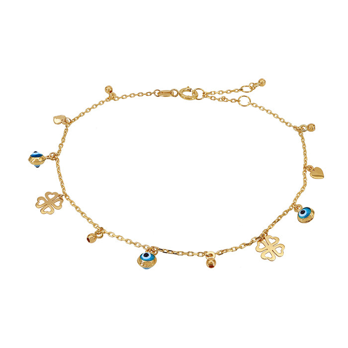 Bracelet multi-breloques en or 10 carats avec maillon d'ancrage 6,5″ + 0,5″ + 0,5″ d'extension (1 mm)