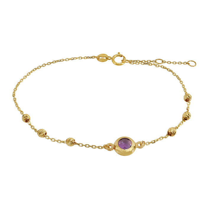 Bracelet en or 10 carats avec améthyste et perle taille diamant de 2,5 mm, 6,5″ + 0,5″ + 0,5″ extension (7 mm)