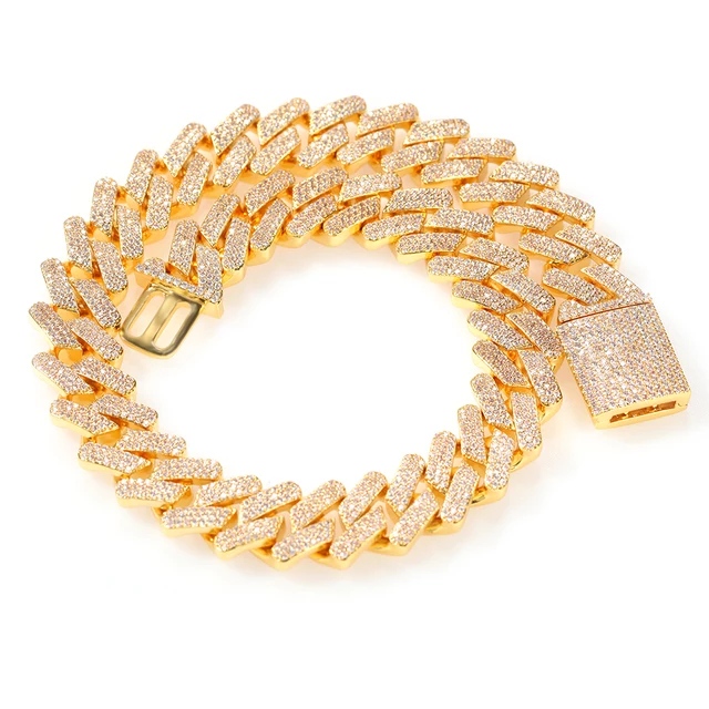 18K gold plated cubic zirconia stone Miami Cuban link chain