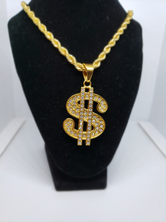 Gold Plated Dollar Sign Pendant - 7Jewelry