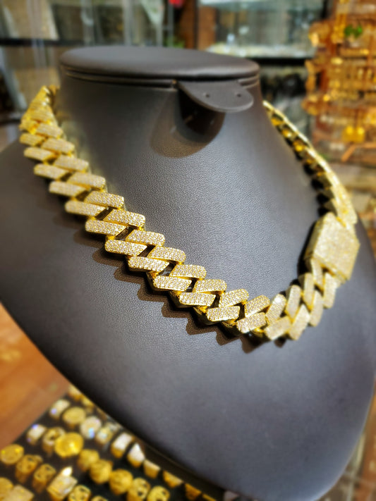 18K gold plated cubic zirconia stone Miami Cuban link chain - 7Jewelry