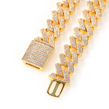 18K gold plated cubic zirconia stone Miami Cuban link chain