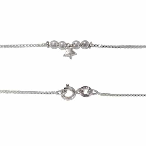 Real silver anklets with star and ball design